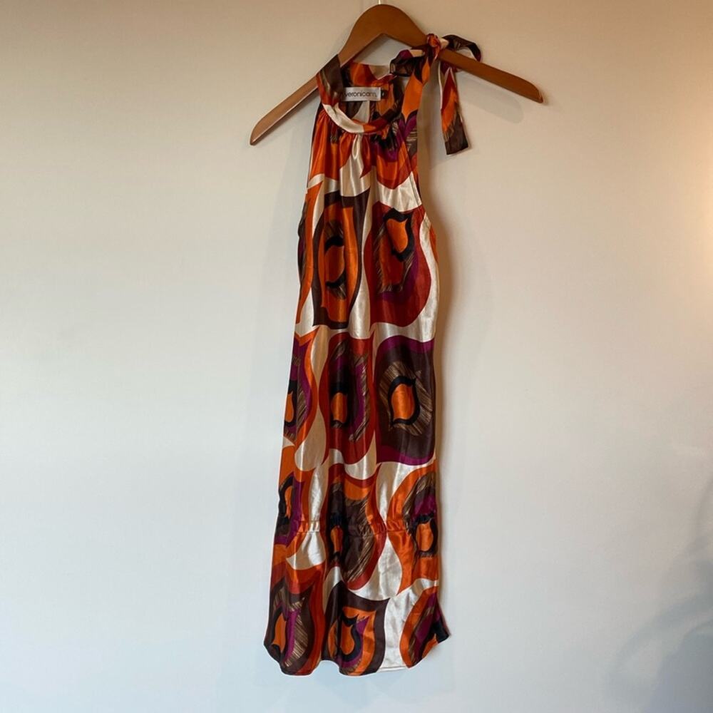 Veronica M Printed Halter tie at neck Slip On Dress Small Boho Classic Party